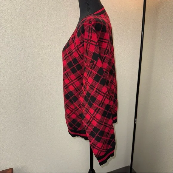 Beach Riot Women's Large Red & Black Plaid V-Neck Sweater. Large - Picture 3 of 7